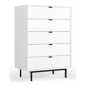 Pemberly Row Valencia Contemporary 5-Drawer Wood Chest in White and Black