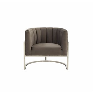 Pemberly Row 17&quot Velvet Accent Chair with Channel Tufting in Light Gray