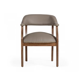 Pemberly Row Faux Leather Dining Chair in Taupe with Walnut Beechwood Frame