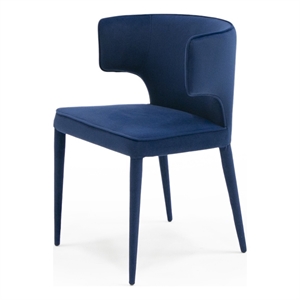 Pemberly Row 20&quot Blue Velvet and Metal Dining Armchair with Tapered Legs