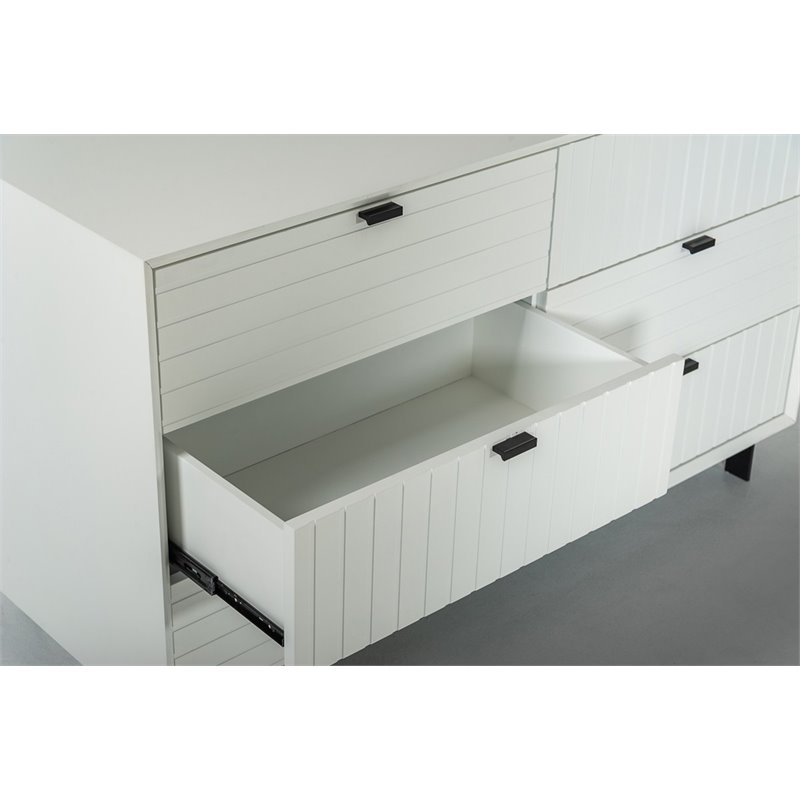 Pemberly Row Contemporary White Matte Wood Dresser with 6 Drawers