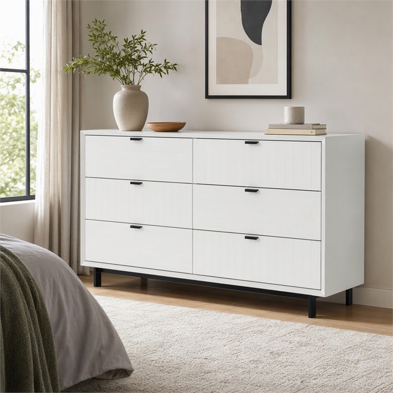 Pemberly Row Contemporary White Matte Wood Dresser with 6 Drawers