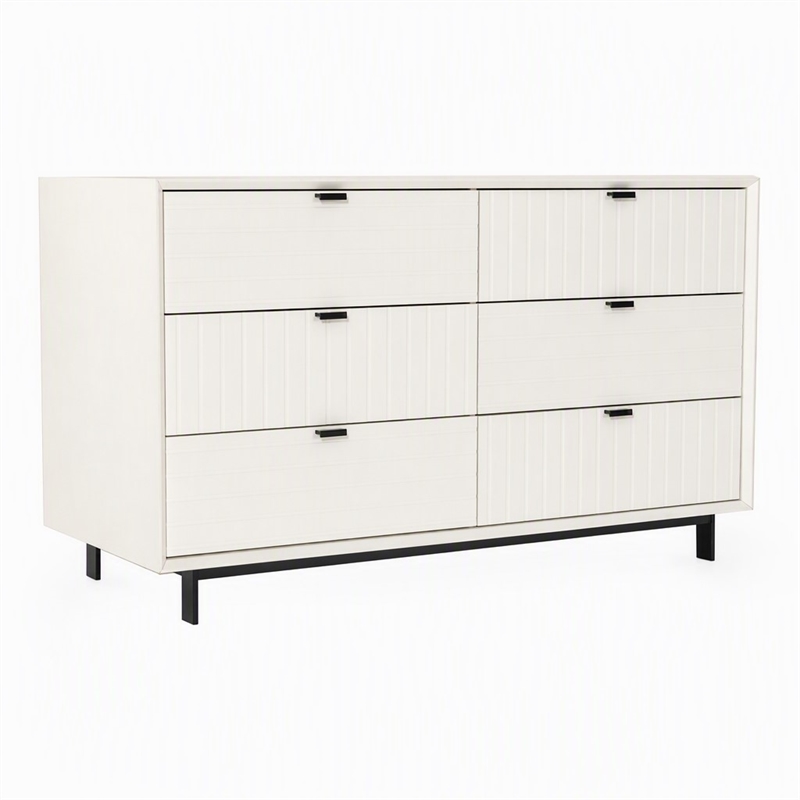 Pemberly Row Contemporary White Matte Wood Dresser with 6 Drawers