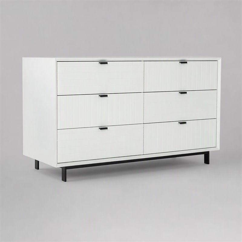 Pemberly Row Contemporary White Matte Wood Dresser with 6 Drawers