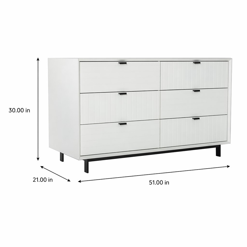 Pemberly Row Contemporary White Matte Wood Dresser with 6 Drawers