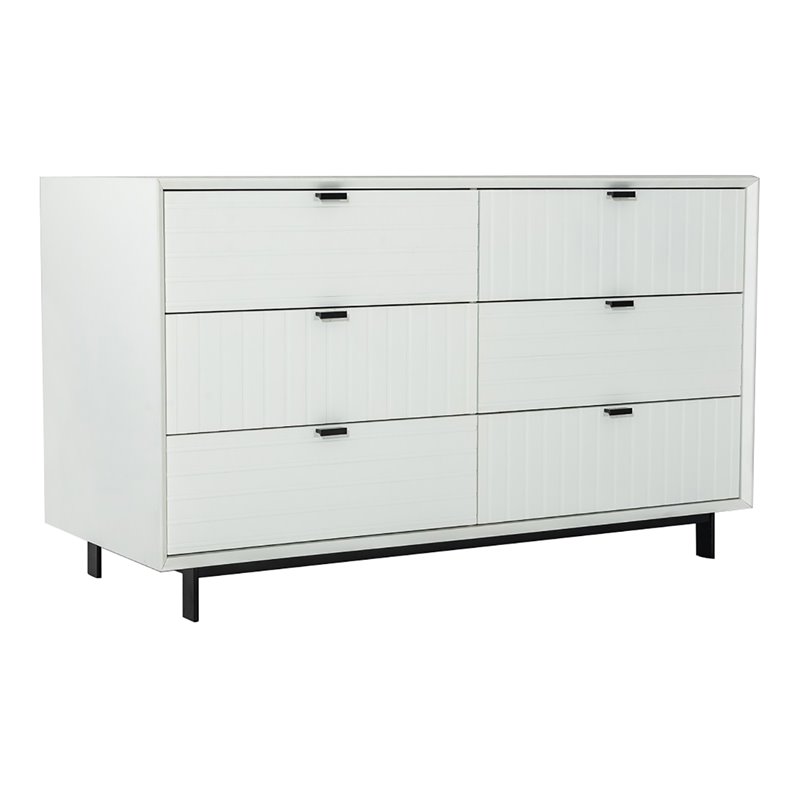Pemberly Row Contemporary White Matte Wood Dresser with 6 Drawers