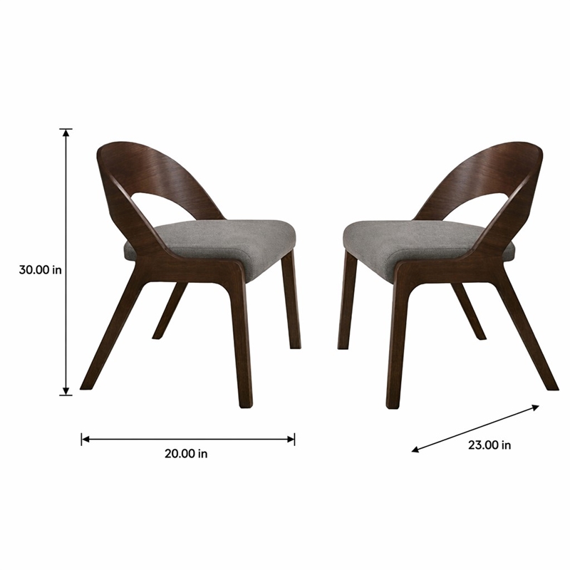 Pemberly Row Modern Fabric Dining Chairs in Walnut/Gray (Set of 2)