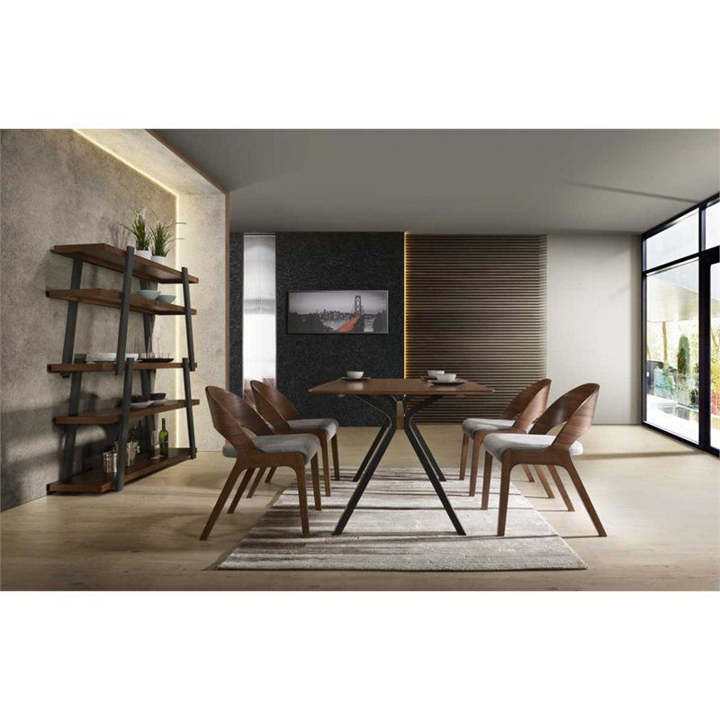 Pemberly Row Modern Fabric Dining Chairs in Walnut/Gray (Set of 2)