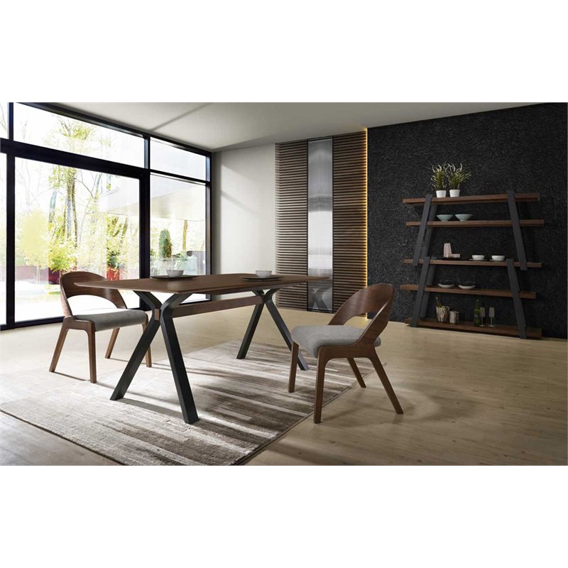Pemberly Row Modern Fabric Dining Chairs in Walnut/Gray (Set of 2)