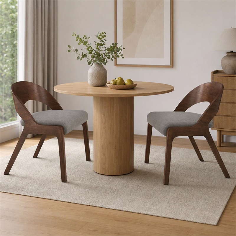 Pemberly Row Modern Fabric Dining Chairs in Walnut/Gray (Set of 2)