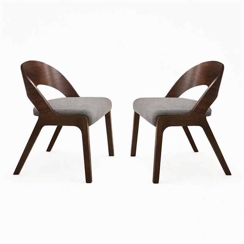 Pemberly Row Modern Fabric Dining Chairs in Walnut/Gray (Set of 2)