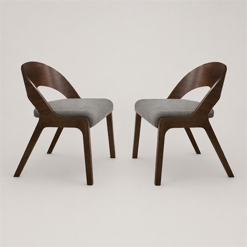 Pemberly Row Modern Fabric Dining Chairs in Walnut/Gray (Set of 2)