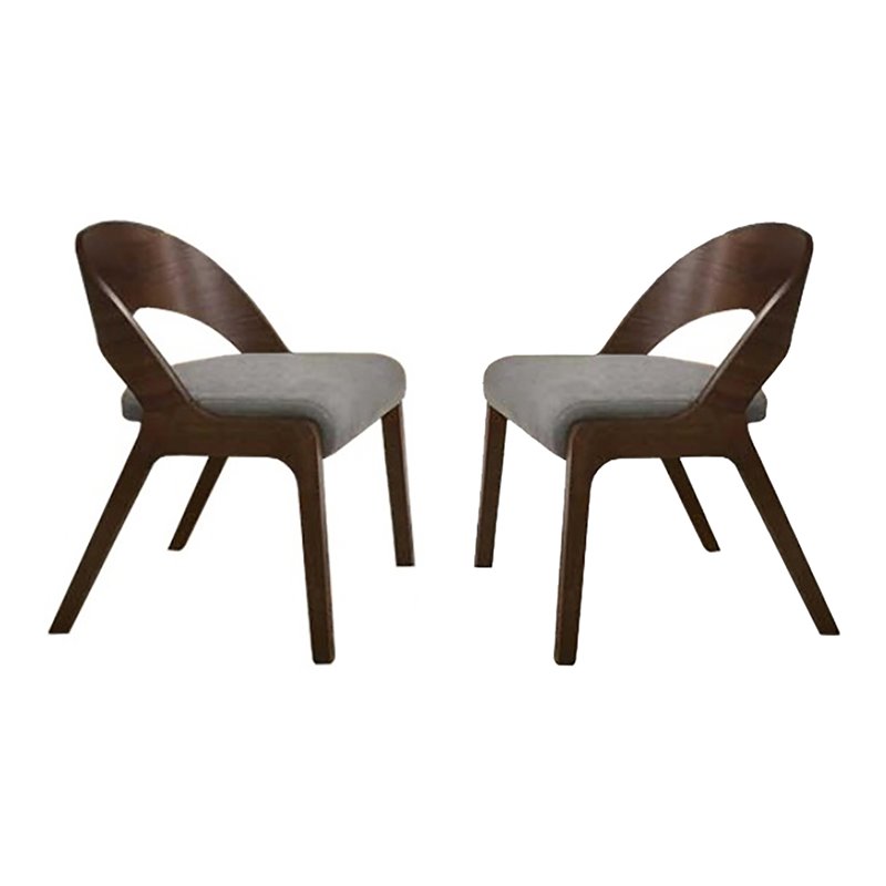 Pemberly Row Modern Fabric Dining Chairs in Walnut/Gray (Set of 2)