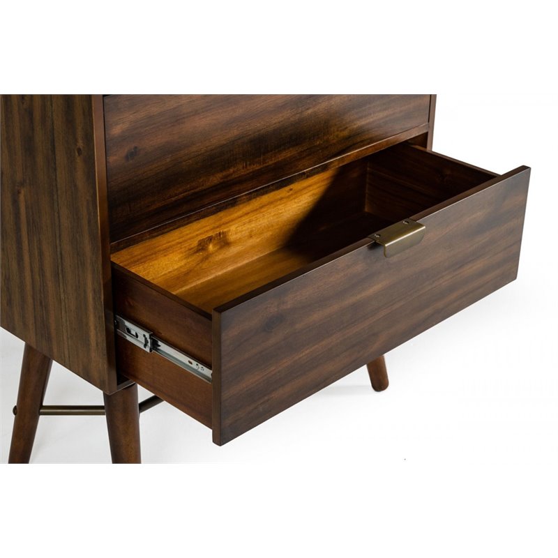 Pemberly Row Mid-Century Acacia Wood Chest with Metal Drawer Glides in Brown