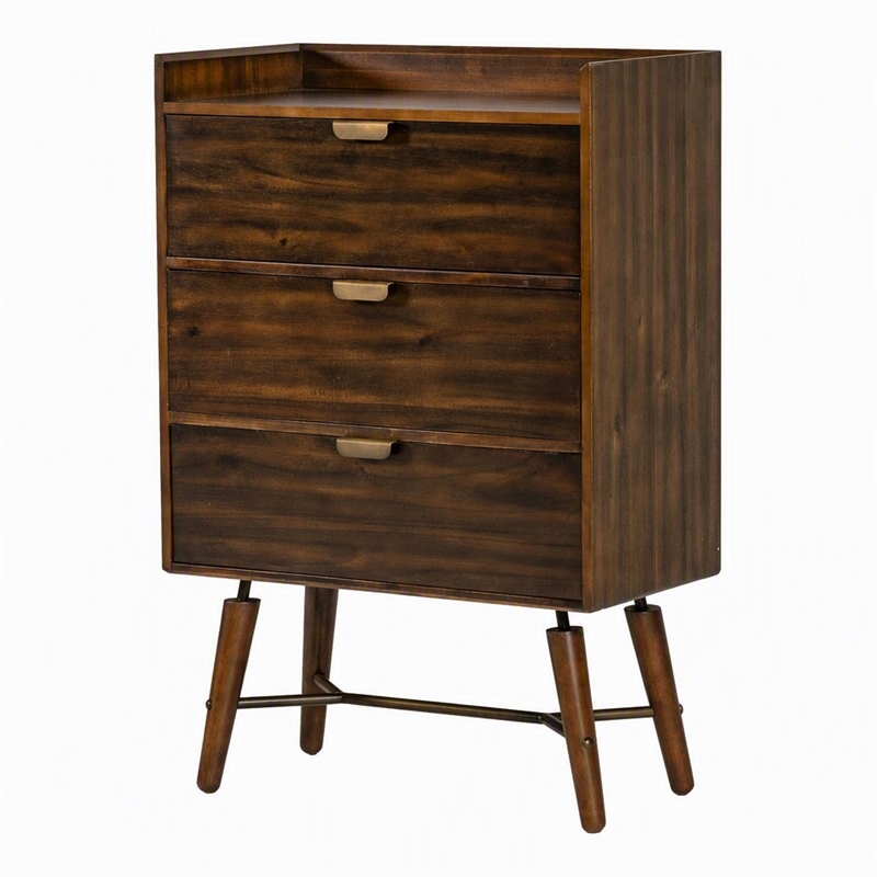Pemberly Row Mid-Century Acacia Wood Chest with Metal Drawer Glides in Brown