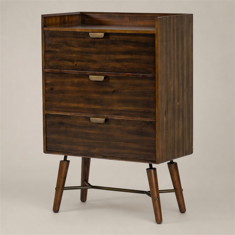 Pemberly Row Mid-Century Acacia Wood Chest with Metal Drawer Glides in Brown