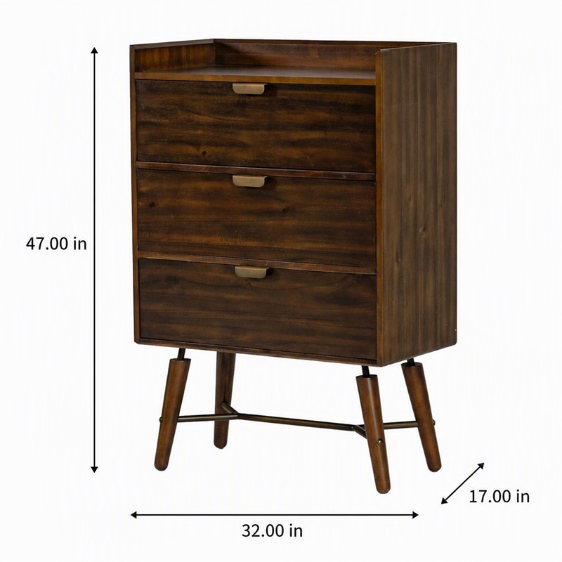 Pemberly Row Mid-Century Acacia Wood Chest with Metal Drawer Glides in Brown