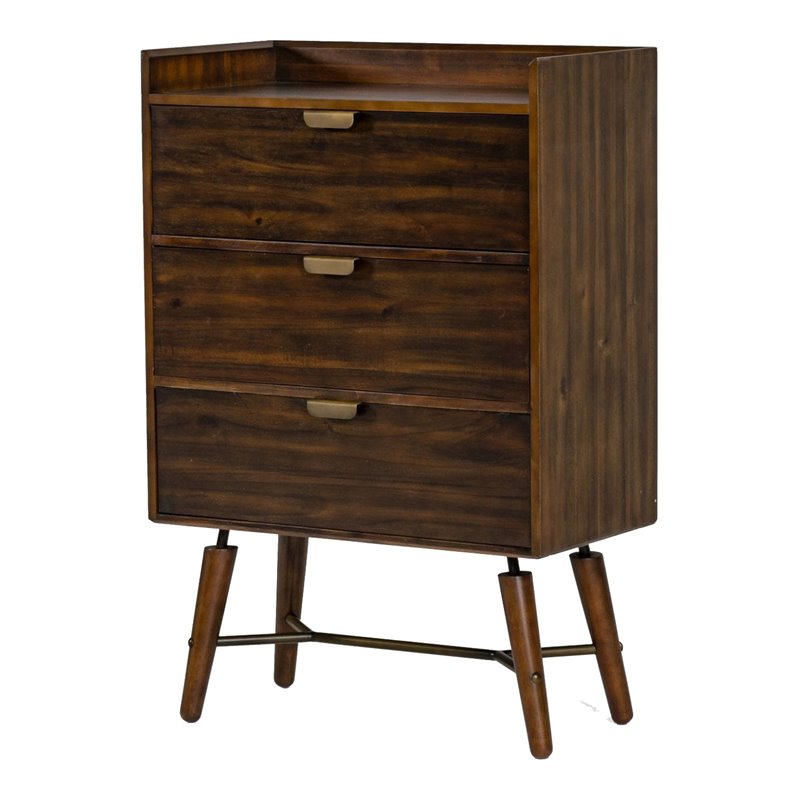 Pemberly Row Mid-Century Acacia Wood Chest with Metal Drawer Glides in Brown