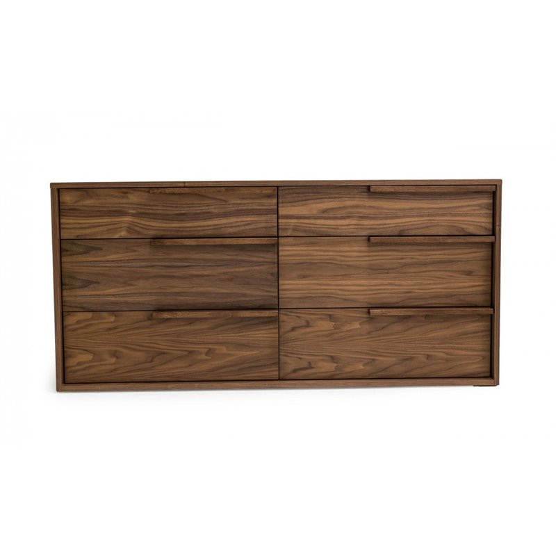 Pemberly Row Modern 6-Drawer Bedroom Dresser in Walnut Veneer