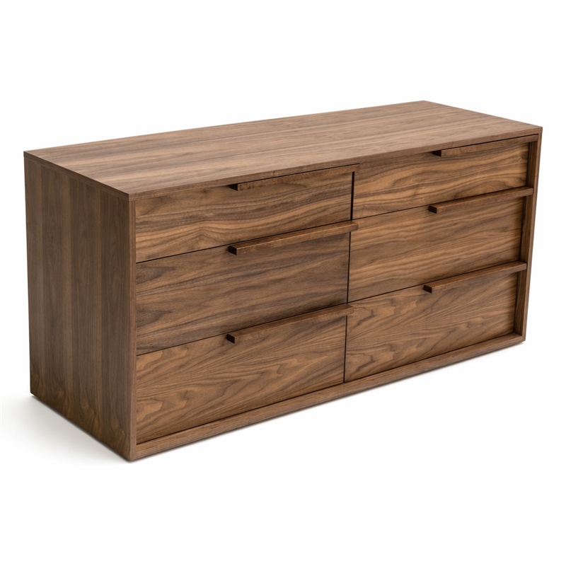 Pemberly Row Modern 6-Drawer Bedroom Dresser in Walnut Veneer
