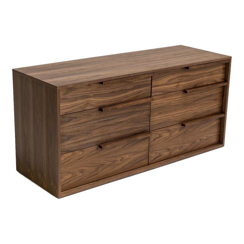 Pemberly Row Modern 6-Drawer Bedroom Dresser in Walnut Veneer