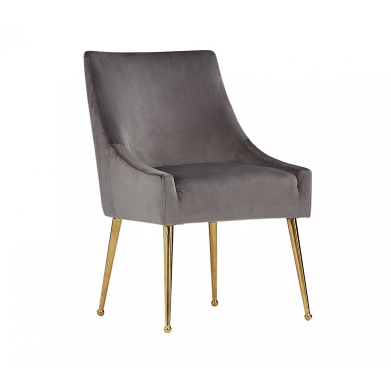 Pemberly Row Gray Velvet Dining Chairs with Gold Legs (Set of 2)