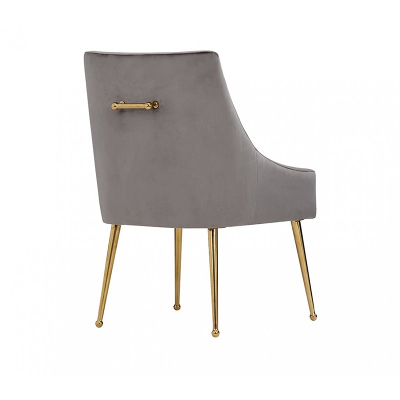 Pemberly Row Gray Velvet Dining Chairs with Gold Legs (Set of 2)