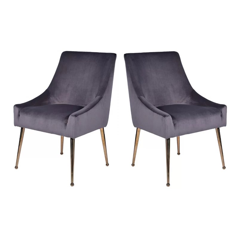Pemberly Row Gray Velvet Dining Chairs with Gold Legs (Set of 2)