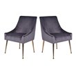 Pemberly Row Gray Velvet Dining Chairs with Gold Legs (Set of 2)
