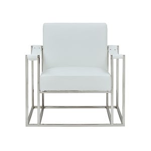 Pemberly Row 17&quot Faux Leather Accent Chair with Stainless Steel Frame in White