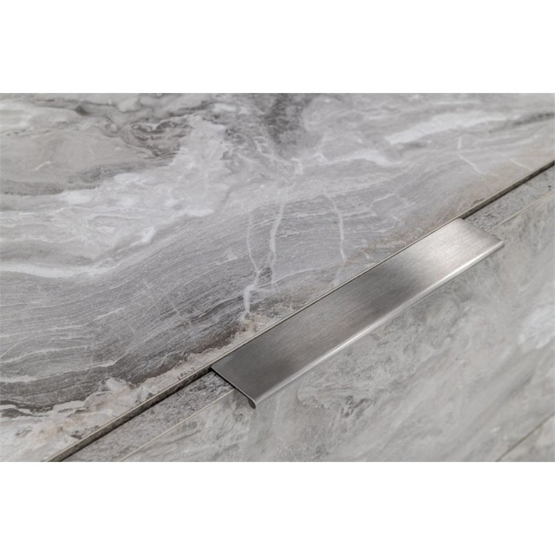 Pemberly Row 6-Drawer Veneer Wood Dresser with Faux Marble Finish in Gray