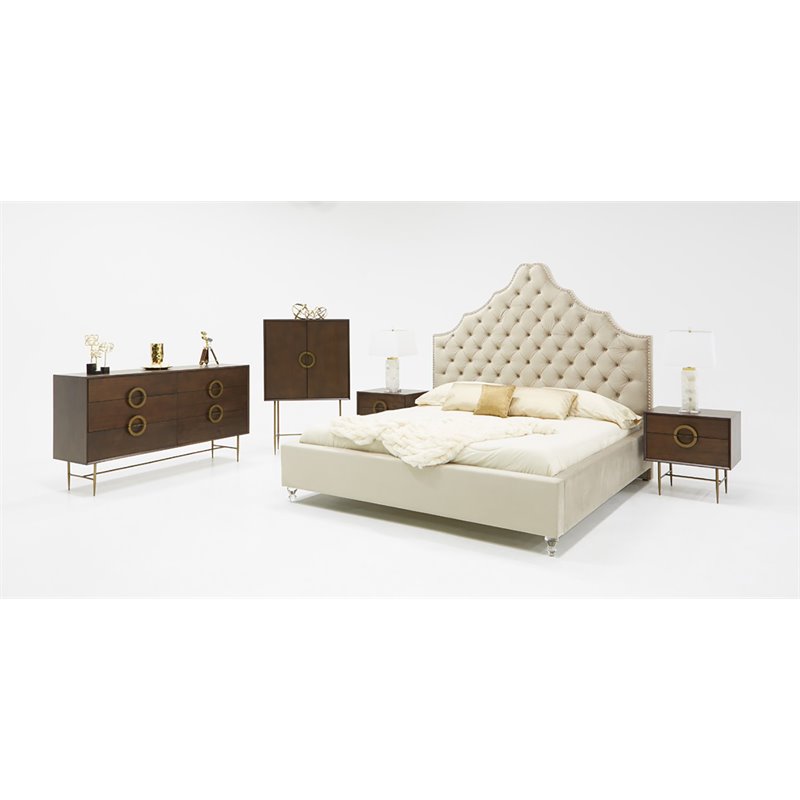 Pemberly Row 6-Drawer Acacia Wood Dresser with Antique Brass Finish in Brown