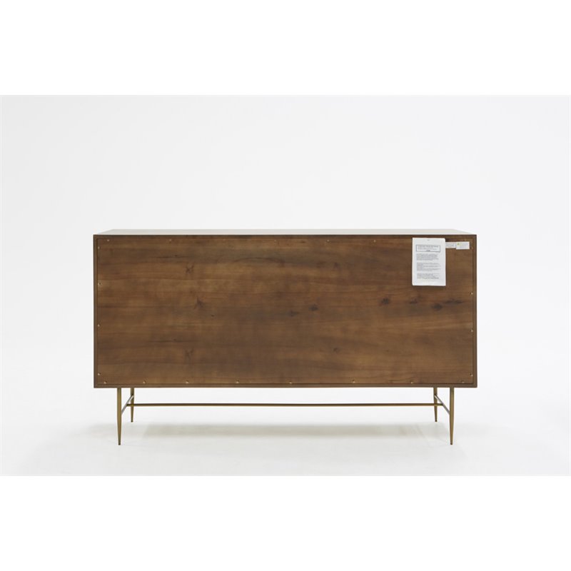 Pemberly Row 6-Drawer Acacia Wood Dresser with Antique Brass Finish in Brown