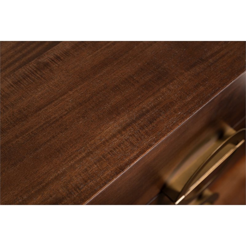 Pemberly Row 6-Drawer Acacia Wood Dresser with Antique Brass Finish in Brown