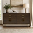 Pemberly Row 6-Drawer Acacia Wood Dresser with Antique Brass Finish in Brown