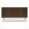 Pemberly Row 6-Drawer Acacia Wood Dresser with Antique Brass Finish in Brown