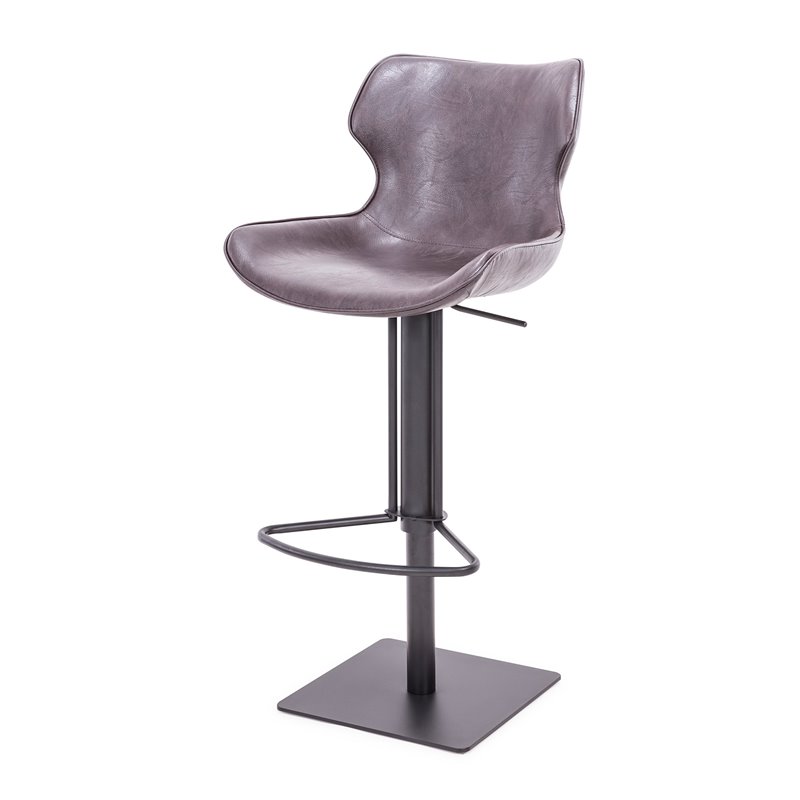 Pemberly Row Jamila Adjustable Faux Leather Bar Stool in Dark Brown