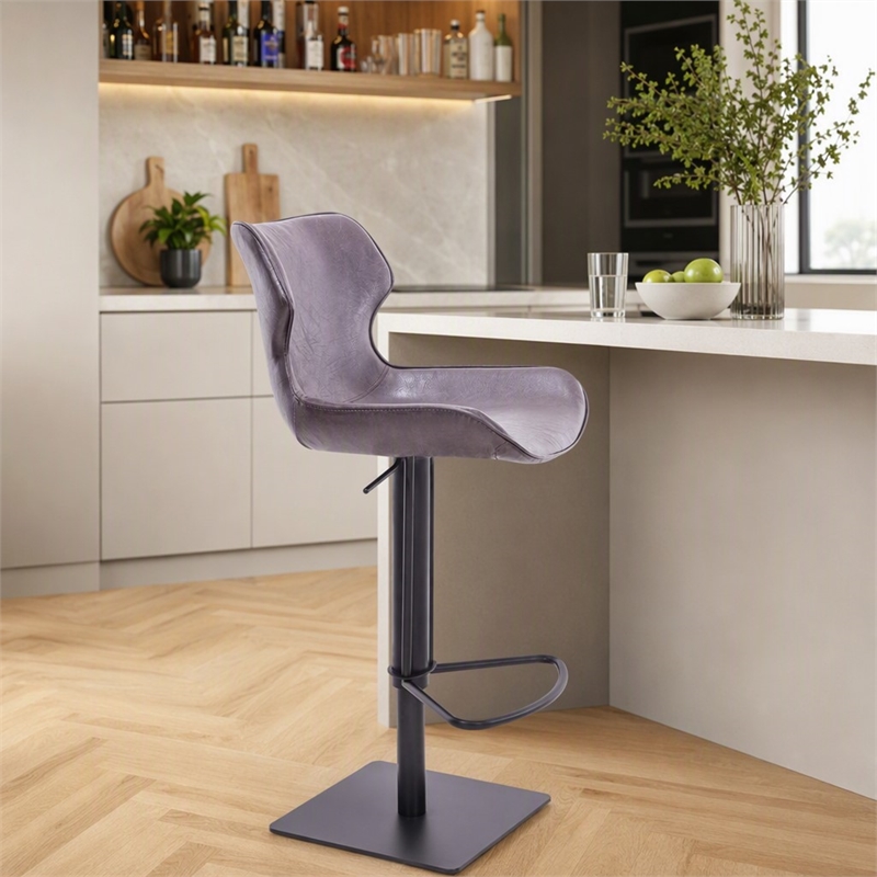 Pemberly Row Jamila Adjustable Faux Leather Bar Stool in Dark Brown