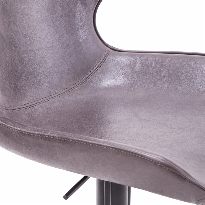 Pemberly Row Jamila Adjustable Faux Leather Bar Stool in Dark Brown