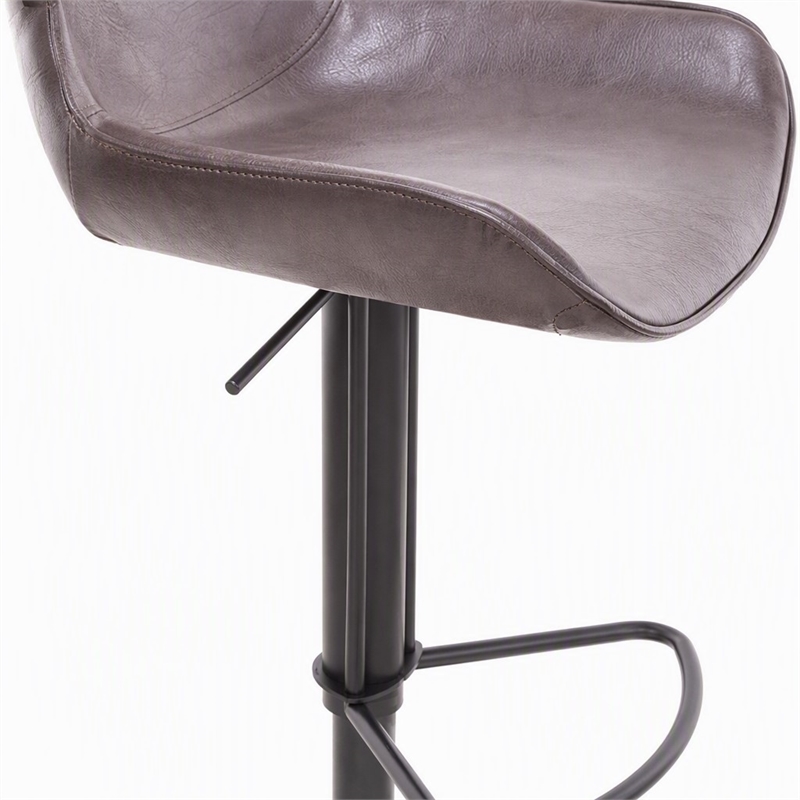 Pemberly Row Jamila Adjustable Faux Leather Bar Stool in Dark Brown