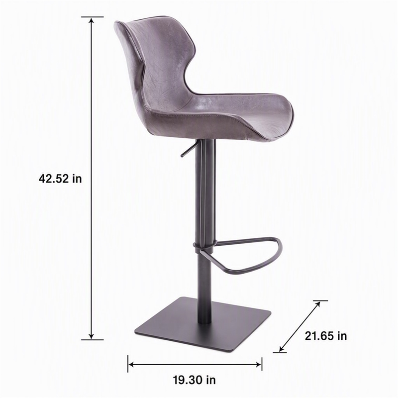 Pemberly Row Jamila Adjustable Faux Leather Bar Stool in Dark Brown