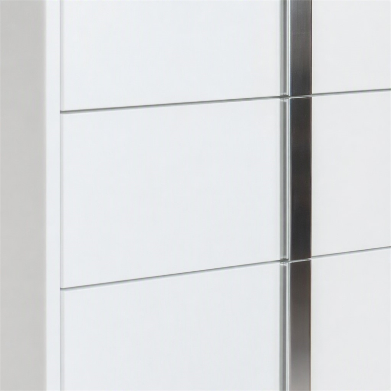 Pemberly Row 5-Drawer MDF Wood and Steel Bedroom Chest in White/Silver