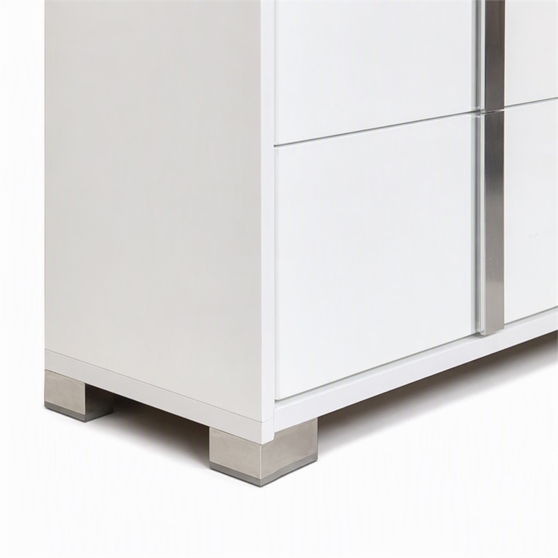 Pemberly Row 5-Drawer MDF Wood and Steel Bedroom Chest in White/Silver