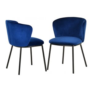 Pemberly Row Velvet Upholstered Dining Chairs in Blue (Set of 2)