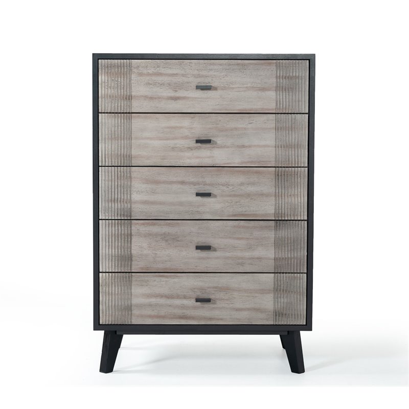Pemberly Row Veneer Wood 5-Drawer Bedroom Chest in Gray/Black