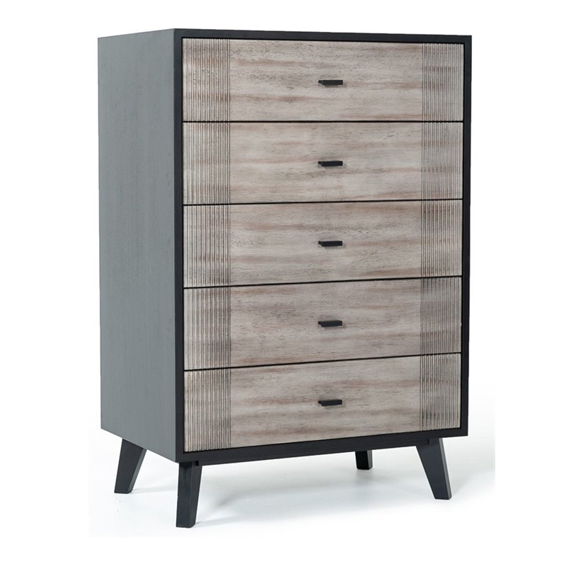 Pemberly Row Veneer Wood 5-Drawer Bedroom Chest in Gray/Black