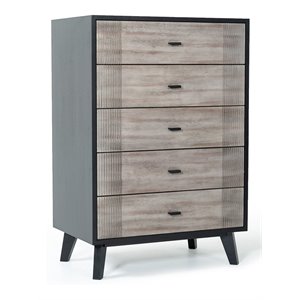 Pemberly Row Veneer Wood 5-Drawer Bedroom Chest in Gray/Black