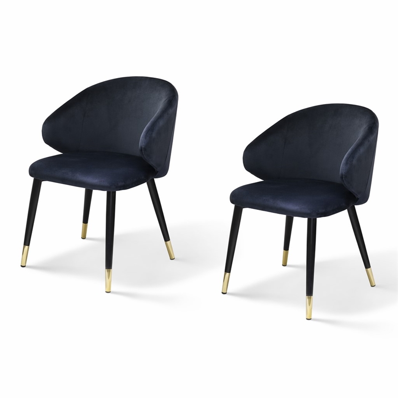 Pemberly Row Wingback Velvet Dining Chairs in Blue/Metal (Set of 2)