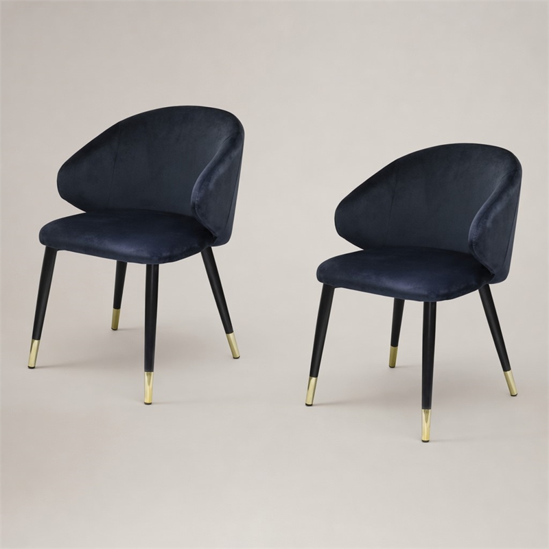 Pemberly Row Wingback Velvet Dining Chairs in Blue/Metal (Set of 2)