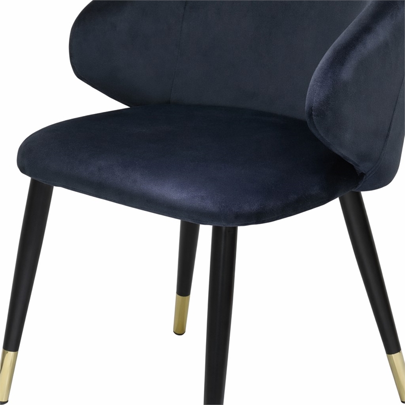 Pemberly Row Wingback Velvet Dining Chairs in Blue/Metal (Set of 2)